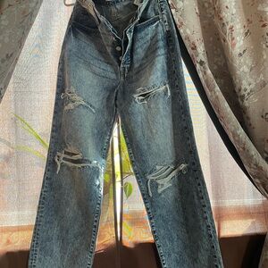 Distressed Blue Wide Leg Jeans